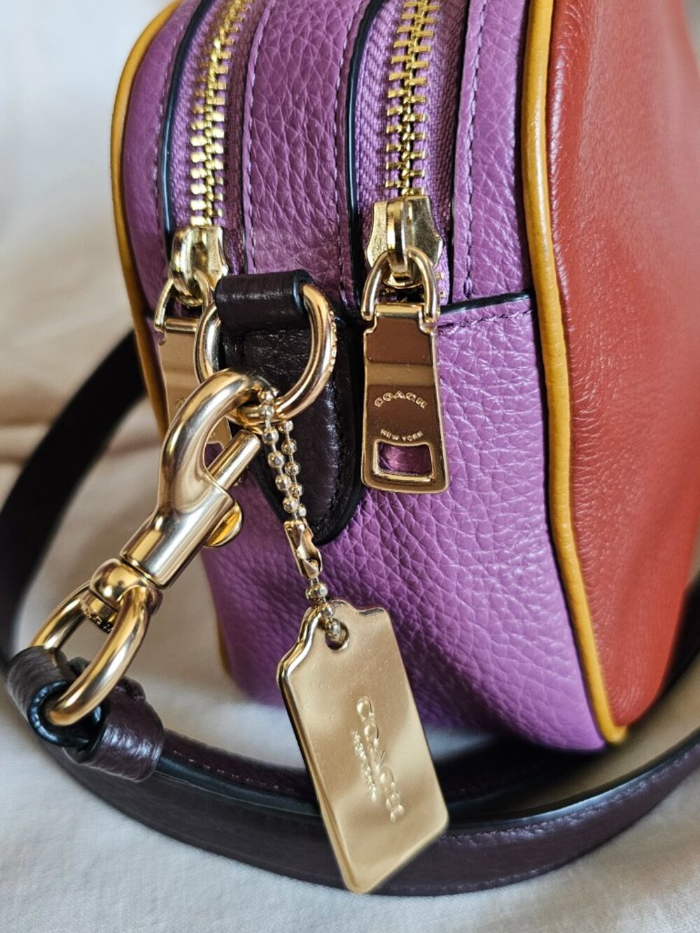 Coach Jes Colorblock Double Zip Crossbody Bag Pebbled Leather Rust Spice - Picture 5 of 11